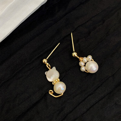 Buddha Stones Cute Cat Paw Pearl Wisdom Stud Drop Earrings Earrings BS 8