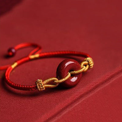 Buddha Stones Handmade Cinnabar Peace Buckle Blessing Braided Rope Bracelet Bracelet BS 3