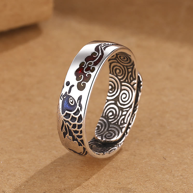 Buddha Stones Koi Fish Auspicious Cloud Design Luck Wealth Ring Ring BS Koi Fish(Luck♥Prosperity)