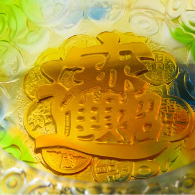 Buddha Stones Handmade Liuli Crystal Treasure Bowl Ingots Art Piece Home Decoration Decorations BS 5