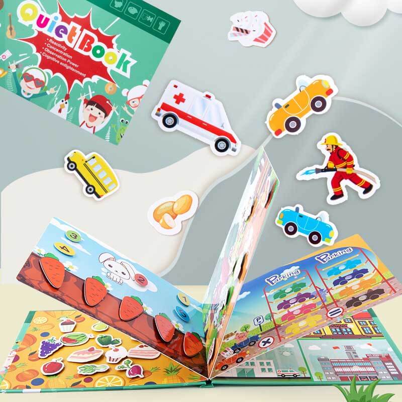 Fidtoy Montessori Quiet Book for Toddlers | Interactive Educational Activity Book for Learning Numbers, Animals, Vegetables & Traffic