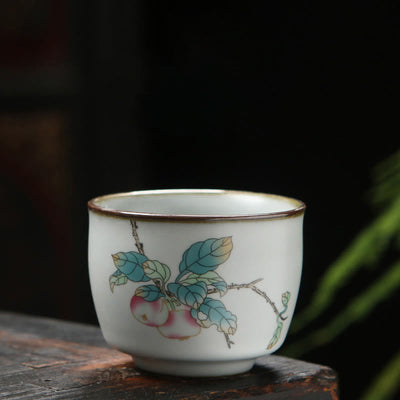 Buddha Stones Loquat Lychee Snow Scenery Landscape Grape Apple Ceramic Teacup Kung Fu Tea Cup Cup BS Apple 6.5cm*5.5cm*130ml