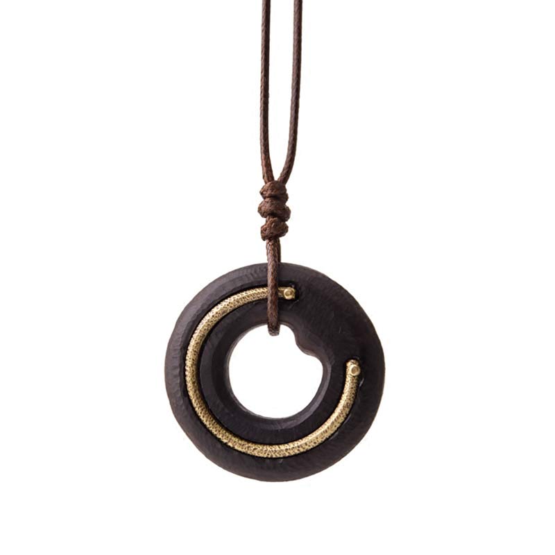 Buddha Stones Zen Circle Ebony Wood Peace Calm Necklace Pendant Necklaces & Pendants BS 15