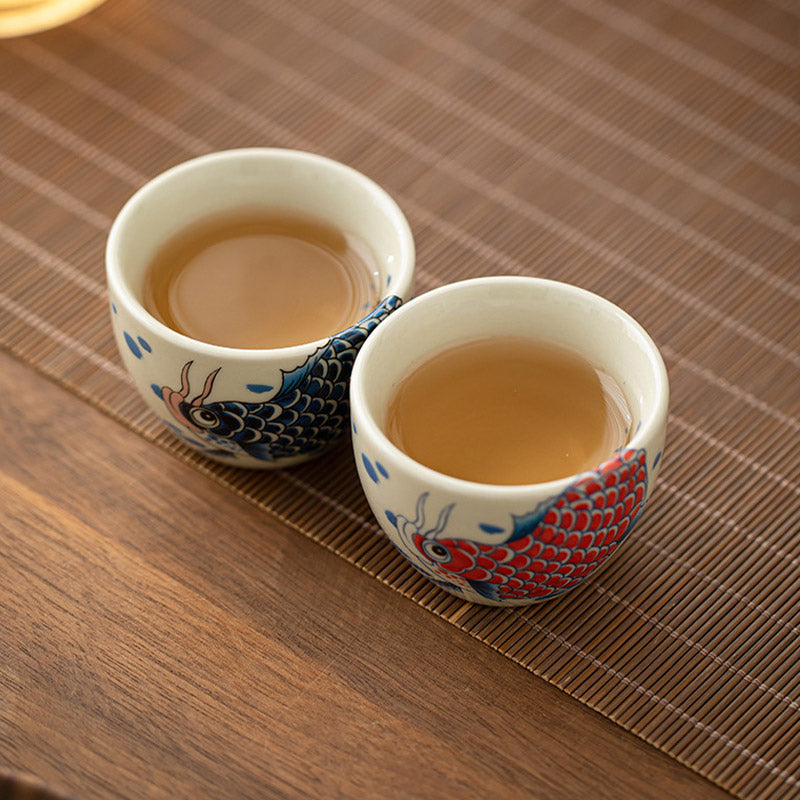 Buddha Stones Koi Fish Arowana Peony Sunflower Ceramic Teacup Kung Fu Tea Cup 60ml Cup BS 7