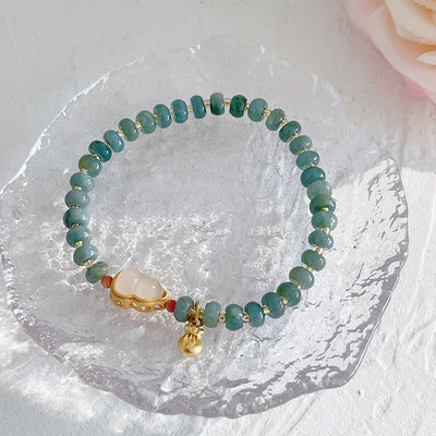 Buddha Stones Natural Hetian Jade Pearl Peace Buckle Fu Character Gourd Money Bag Strawberry Quartz PiXiu Luck Bracelet Bracelet BS 6