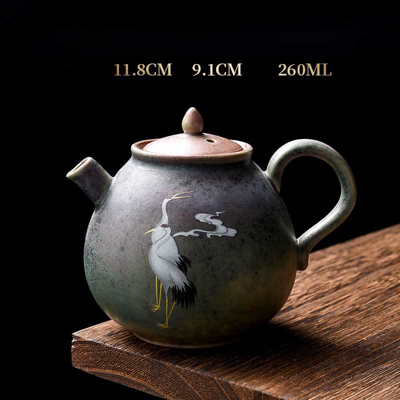 Buddha Stones White Crane Cloud Chinese Gongfu Tea Ceramic Kung Fu Teapot Teapot BS Water Drop Pattern Teapot 11.8cm*9.1cm*260ml