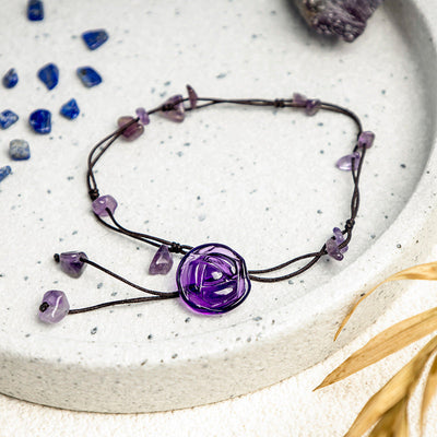 Buddha Stones Amethyst Pink Crystal Green Aventurine Rose Inner Peace Healing Anklet Anklet BS 1