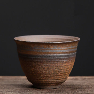 Buddha Stones Simple Brown Striped Texture Ceramic Teacup Kung Fu Tea Cup Bowl Cup BS Cup 75ml