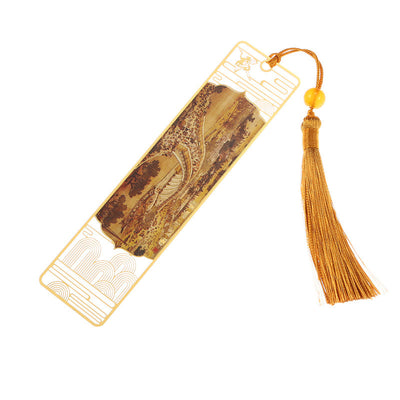 Buddha Stones A Panorama of Rivers and Mountains Metal Hollow Bookmarks Tassel With Gift Box Bookmarks BS 6