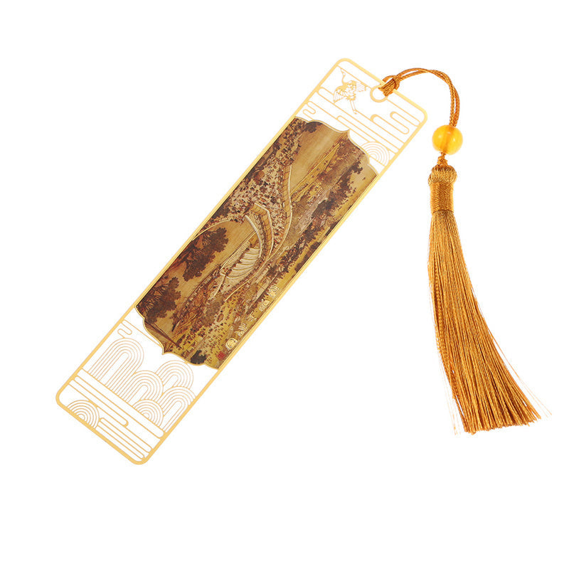 Buddha Stones A Panorama of Rivers and Mountains Metal Hollow Bookmarks Tassel With Gift Box Bookmarks BS 6