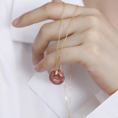 Buddha Stones 925 Sterling Silver Strawberry Quartz Healing Positive Necklace Necklaces & Pendants BS 2