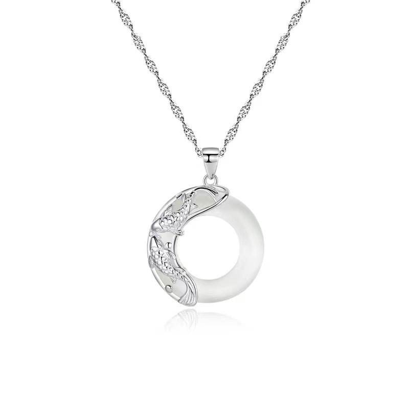 Buddha Stones "Wishing Luck and Prosperity" White Jade Koi Fish Necklace Includes Gift Message Card - image 9