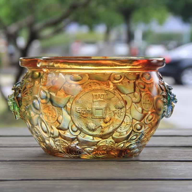 Buddha Stones Handmade Liuli Crystal Treasure Bowl Art Piece Home Decoration Decorations BS 11