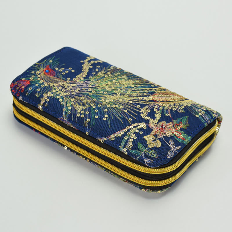Foviel Peacock Double-sided Embroidery Cash Holder Wallet Shopping Purse