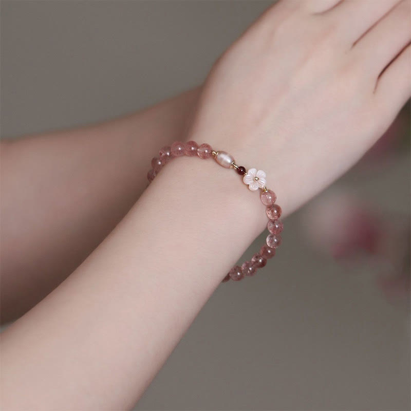 Buddha Stones Strawberry Quartz Peach Blossom Love Bracelet Bracelet BS 3