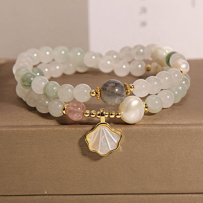 Buddha Stones Double Layer Jade Shell Luck Bracelet Bracelet BS Jade Shell Pendant Bracelet(Wrist Circumference: 14-15cm)