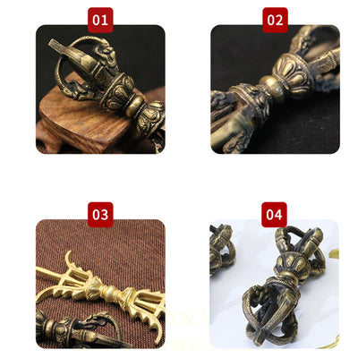Buddha Stones Handmade Nepal Five Prong Three Prong Vajra Dorje Strength Copper Decoration Dorje BS 19