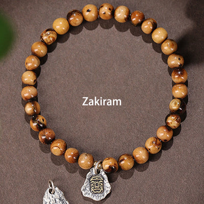 Buddha Stones 925 Sterling Silver Natural Golden Sea Willow Zakiram Goddess of Wealth Lucky fortune Fu Character Success Bracelet 4