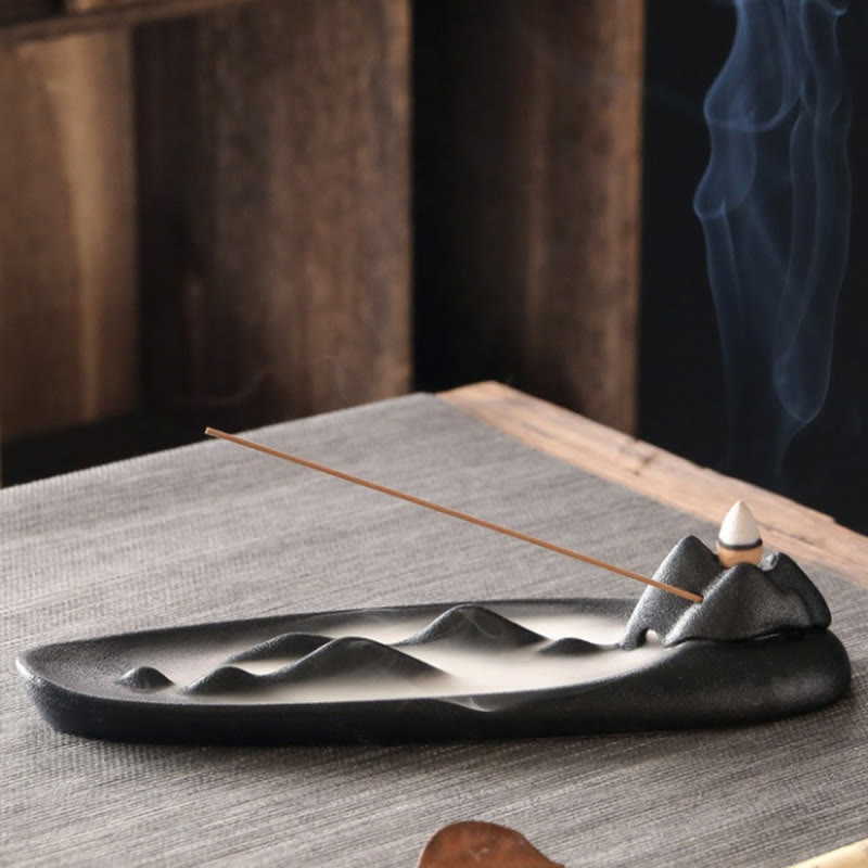 Buddha Stones Double Koi Fish Mountain Healing Ceramic Stick Incense Burner Decoration Incense Burner BS 12