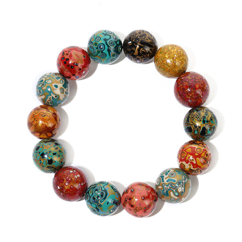Buddha Stones Natural Multicolored Lacquer Beads Calm Bracelet Bracelet BS 4