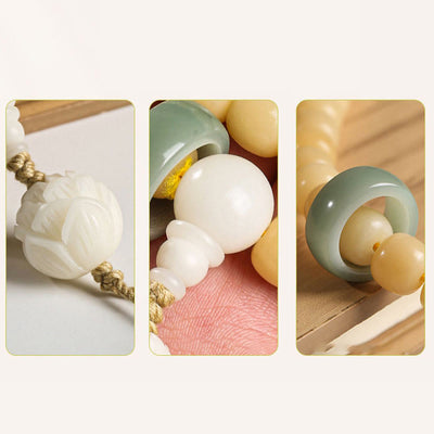 Buddha Stones Natural Bodhi Seed Lotus Dzi Bead Peace Harmony Charm Bracelet Mala Bracelet BS 3
