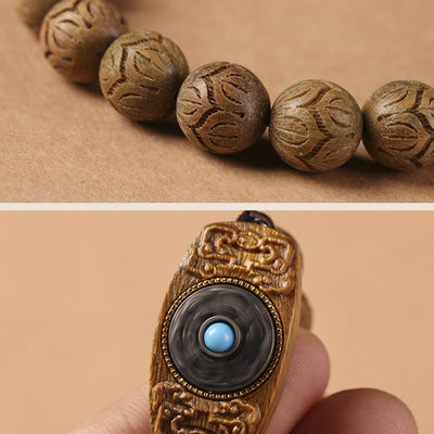 Buddha Stones Green Sandalwood Ebony Wood Sandalwood Om Mani Padme Hum Soothing Bracelet Bracelet BS 5