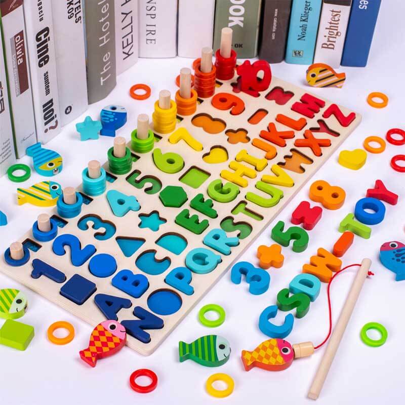 Fidtoy Wooden Numbers & Shapes Learning Toy for Toddlers | Montessori Counting & Color Sorting