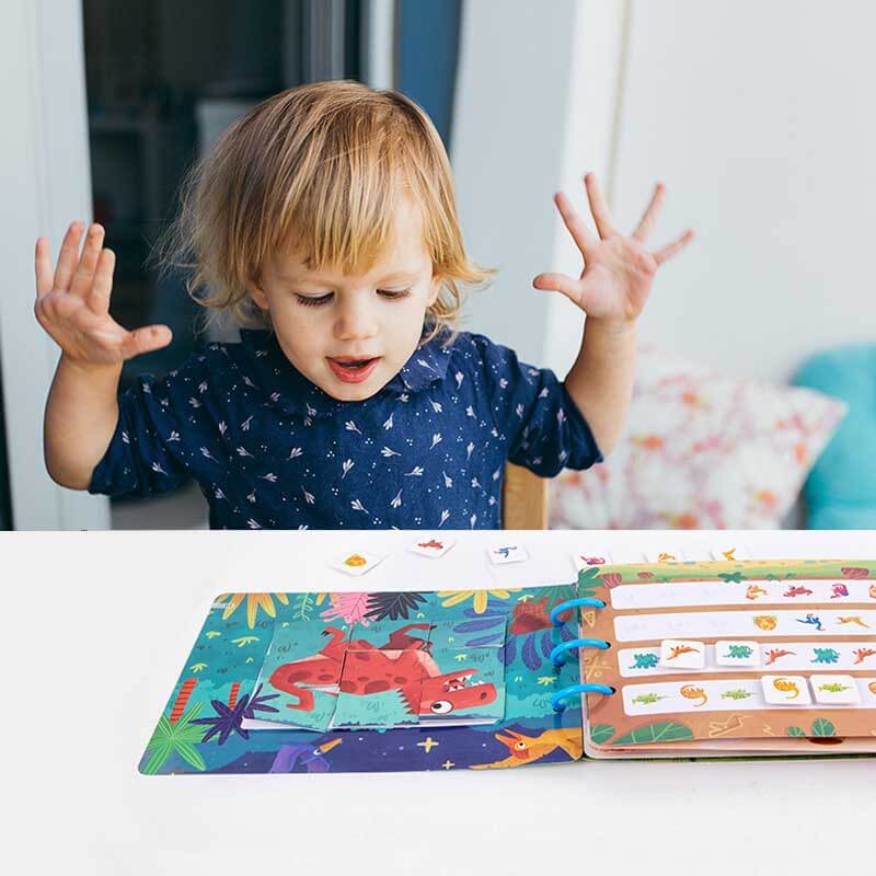 Fidtoy Montessori Busy Book for Toddlers with Dinosaur & Farm Activities