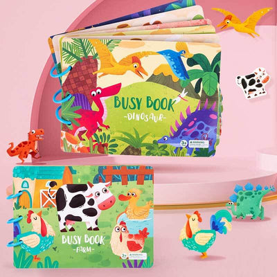 Fidtoy Montessori Busy Book for Toddlers with Dinosaur & Farm Activities