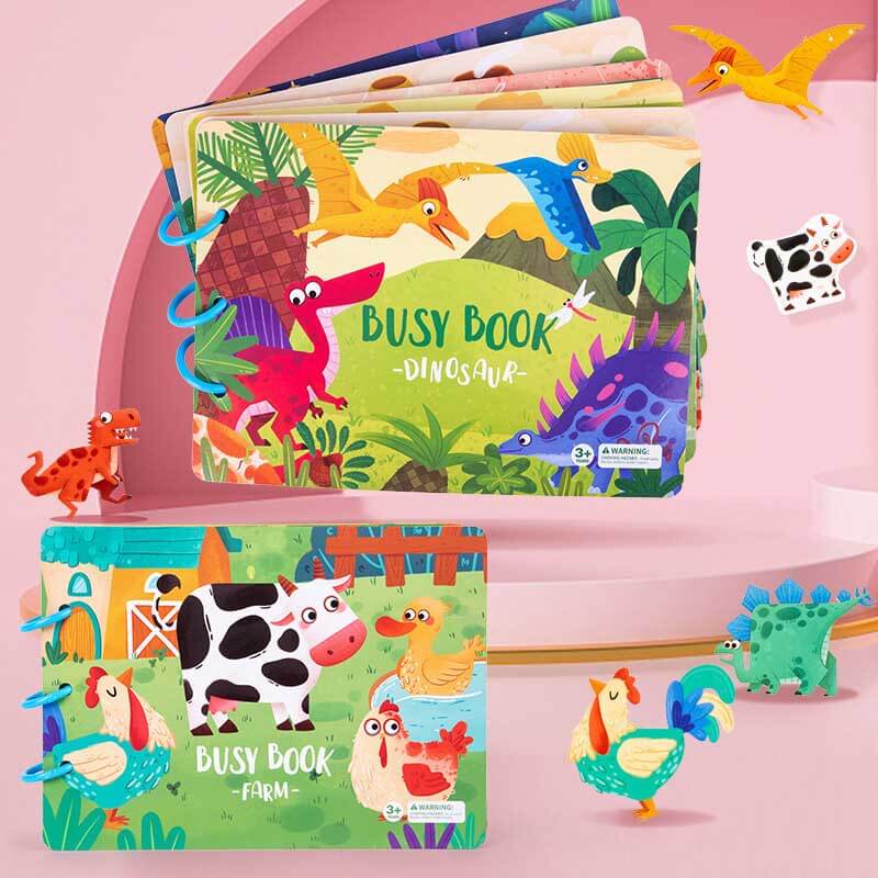Fidtoy Montessori Busy Book for Toddlers with Dinosaur & Farm Activities