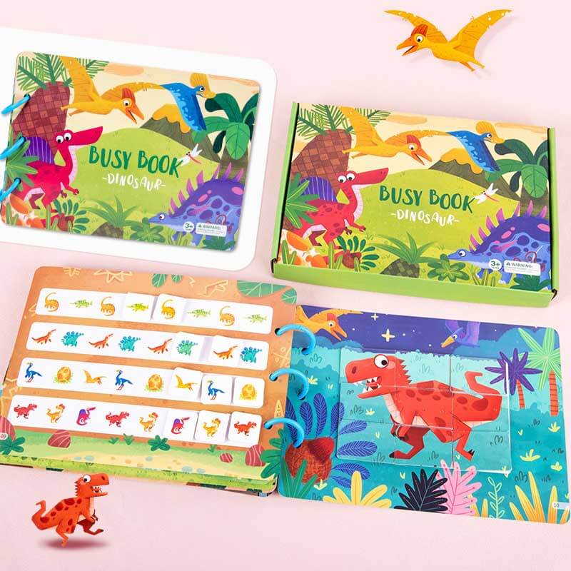 Fidtoy Montessori Busy Book for Toddlers with Dinosaur & Farm Activities