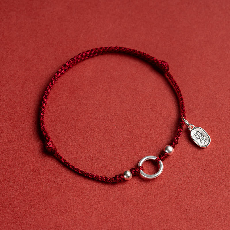 Buddha Stones 925 Sterling Silver Lucky Fortune Peace Joy Lotus Peace Buckle Red String Bracelet Bracelet BS Dark Red(Wrist Circumference 15-18cm) Peace and Joy