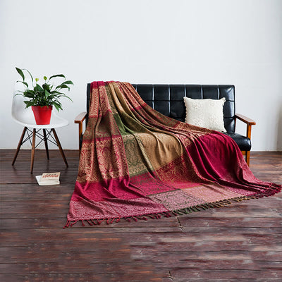 Buddha Stones Tibetan Multicolored Flower Pattern Hand-Dyed Blanket Blanket BS 4