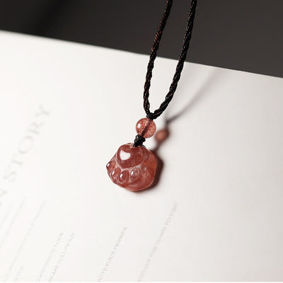 Buddha Stones Strawberry Quartz Lovely Cat Paw Claw Healing Necklace Pendant Necklaces & Pendants BS Strawberry Quartz(Love♥Healing)
