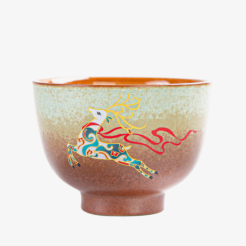 Buddha Stones Colorful Deer Pipa Snow Plum Blossoms Mountains Rivers Bird Ceramic Teacup Kung Fu Tea Cup Bowl Cup BS 26