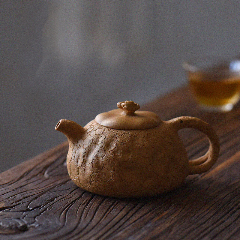 Buddha Stones Handmade Vintage Tree Texture Purple Clay Kung Fu Teapot 220ml Teapot BS 13.1cm*7.2cm*220ml