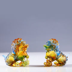 Buddha Stones Handmade Liuli Crystal Lion Art Piece Strength Home Office Decoration Decorations BS main