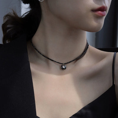 Buddha Stones Black Spinel Cute Cat Motivate Choker Necklace Bracelet Necklaces & Pendants BS 10