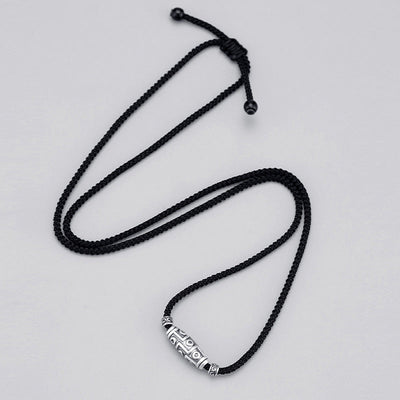 Buddha Stones 999 Sterling Silver Nine-Eye Dzi Bead Pattern Protection Rope Necklace Pendant Necklaces & Pendants BS 4
