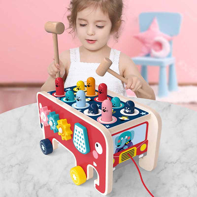 Fidtoy 5-in-1 Wooden Hammer Activity Toy for Toddlers | Hand-Eye Coordination & Cognitive Skills