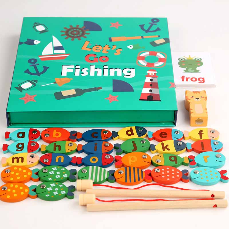Fidtoy Juguete de Pesca Magnético de Madera – Juego de Aprendizaje Montessori con 26 Peces Letra