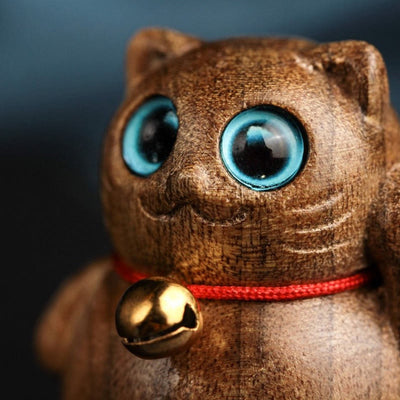 Buddha Stones Mini Lucky Cat Kitten Phoebe Zhennan Wood Blessing Decoration Decorations BS 14