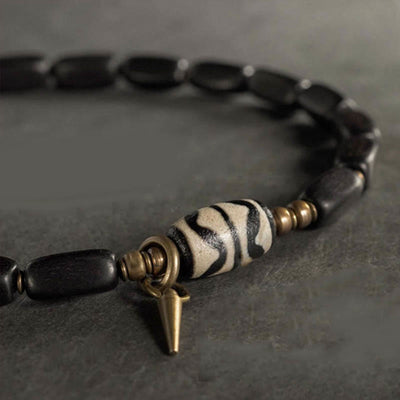 Buddha Stones Tibet Ebony Wood Dzi Bead Copper Balance Double Wrap Bracelet Bracelet BS 13
