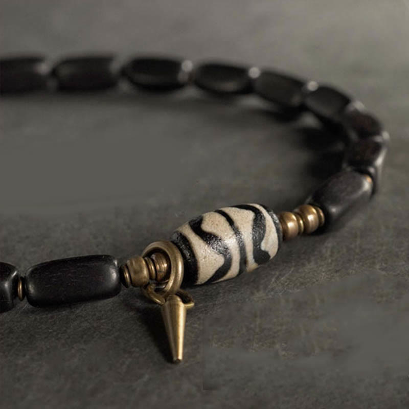 Buddha Stones Tibet Ebony Wood Dzi Bead Copper Balance Double Wrap Bracelet Bracelet BS 13