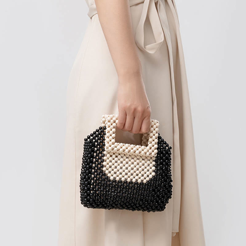 Buddha Stones Hand-woven Wooden Beads Square Tote Handbag Handbags BS 12