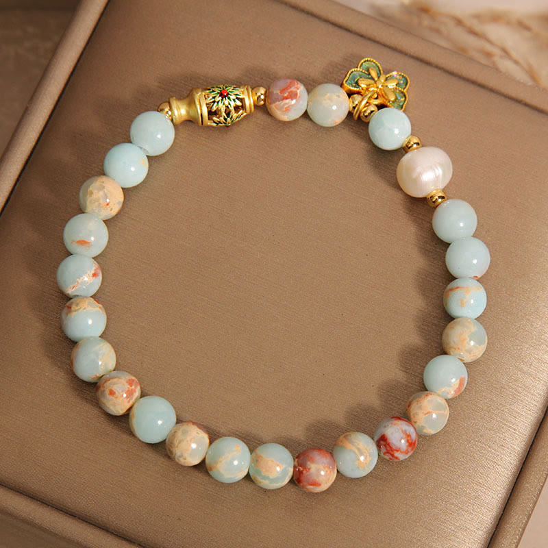 Buddha Stones Shoushan Stone Pearl Butterfly Wealth Bracelet Bracelet BS 6