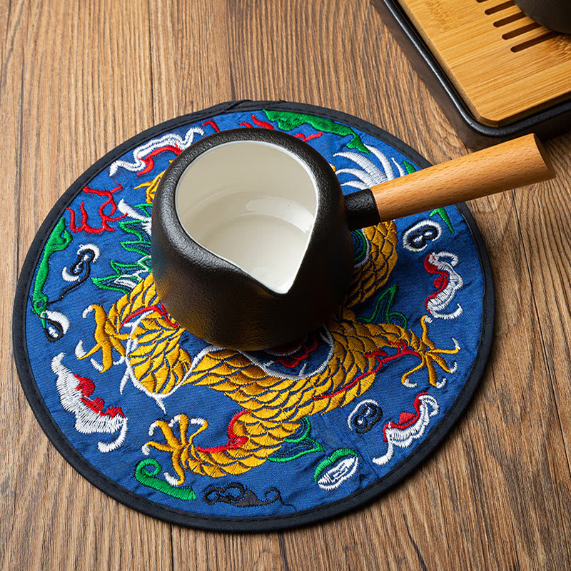 Buddha Stones Dragon Embroidery Cup Mat Pad Tea Cup Coaster Kung Fu Tea Mat Tea Mat BS 12