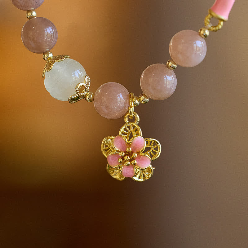 Buddha Stones Natural Sun Stone Golden Silk Jade Flower Charm Wealth Bracelet Bangle Bracelet Bangle BS 2