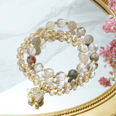 Buddha Stones Rose Quartz Elephant Healing Energy Charm Bracelet Bracelet BS 11