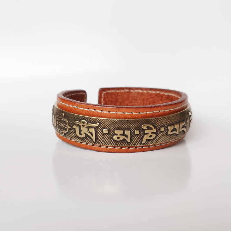 Buddha Stones 2Pcs Om Mani Padme Hum Dragon Phoenix Copper Leather Peace Cuff Bracelet Bangle Bracelet Bangle BS Vajra&Om Mani Padme Hum